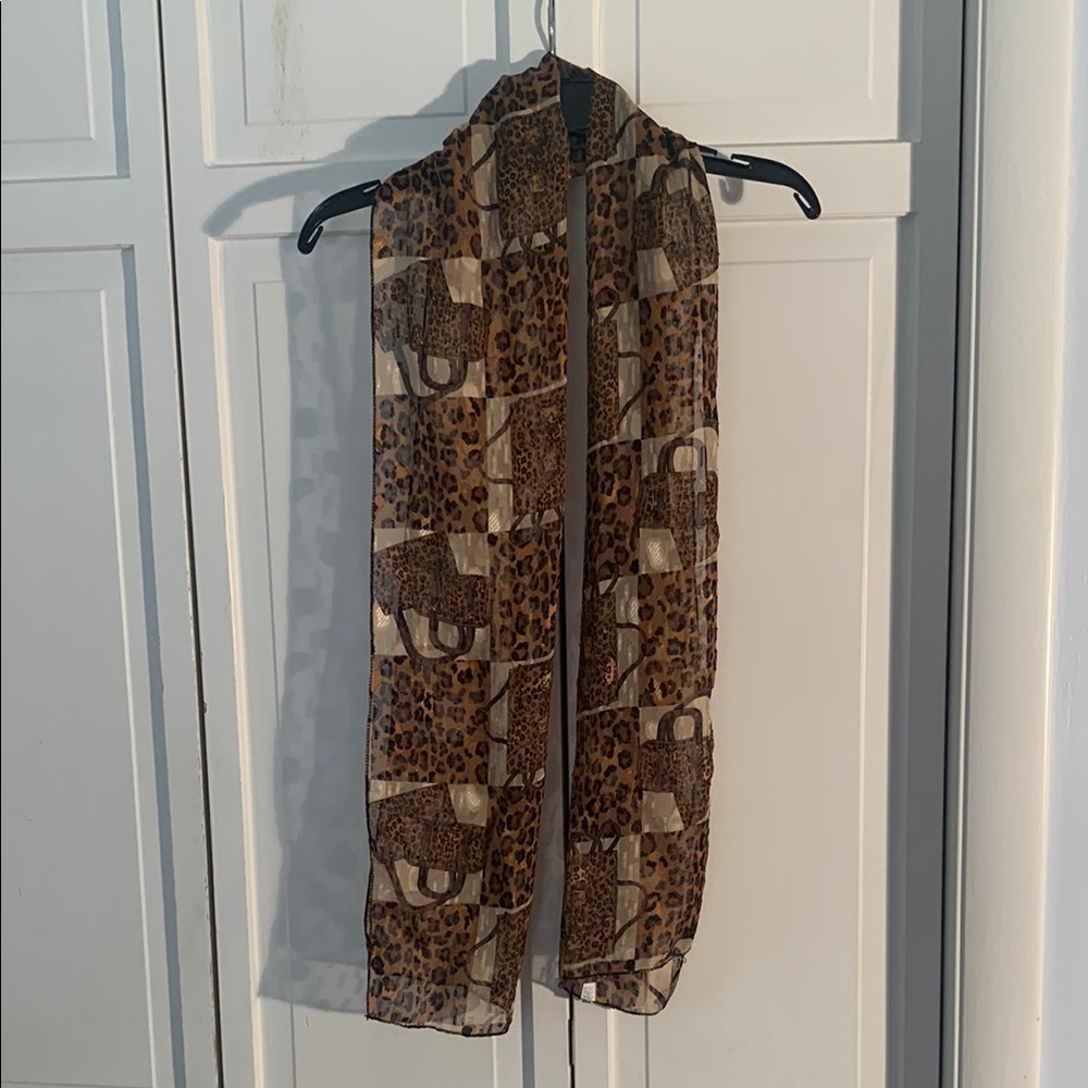 Vintage Leopard Print Polyester Scarf EUC